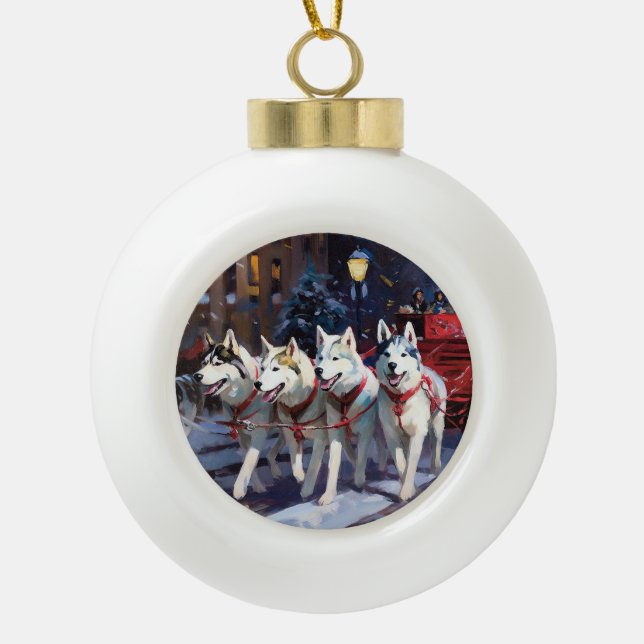 Siberian Husky Christmas Festive Season  Ceramic Ball Christmas Ornament (Front)