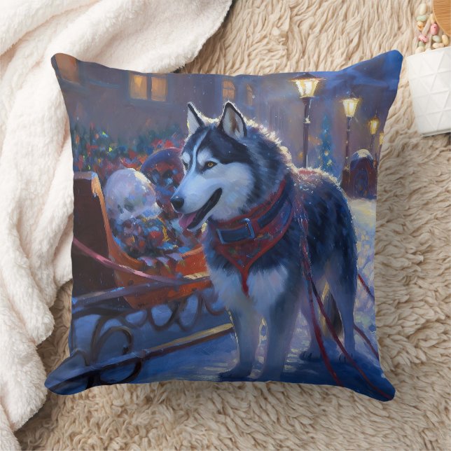Siberian Husky Christmas Festive Season Cushion (Blanket)