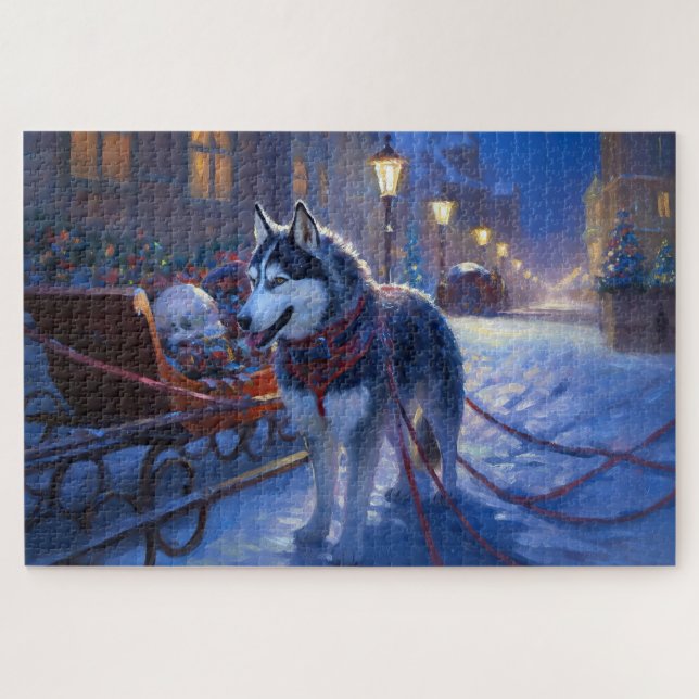Siberian Husky Christmas Festive Season Jigsaw Puzzle (Horizontal)