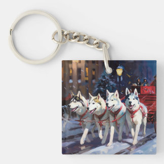 Siberian Husky Christmas Festive Season Key Ring