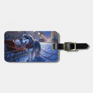 Siberian Husky Christmas Festive Season Luggage Tag