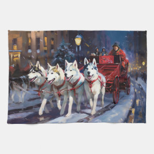 Siberian Husky Christmas Festive Season  Tea Towel