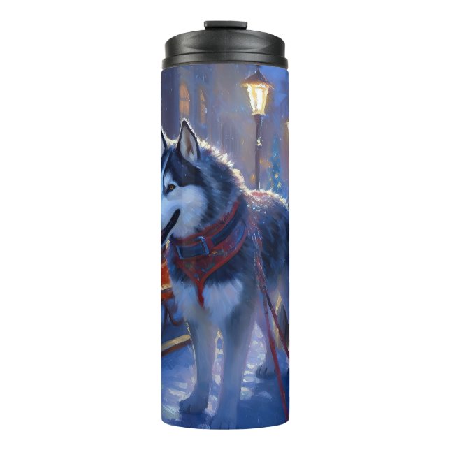 Siberian Husky Christmas Festive Season Thermal Tumbler (Front)