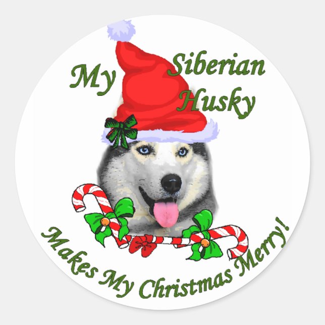 Siberian Husky Christmas Gifts Classic Round Sticker (Front)