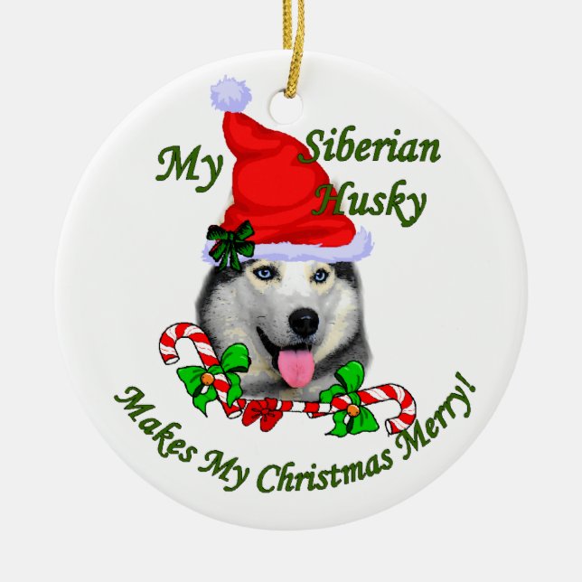 Siberian Husky Christmas Gifts Ornament (Front)