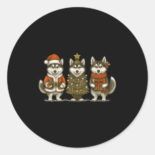 Siberian Husky Christmas Lights Dog Lover Xmas Paj Classic Round Sticker