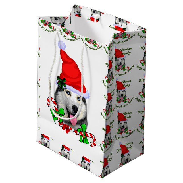 Siberian Husky Christmas Merry Medium Gift Bag (Back Angled)