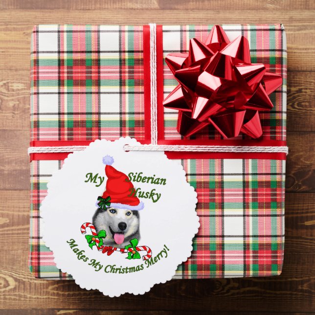Siberian Husky Christmas Merry Tree Decoration Card (Insitu (Gift))