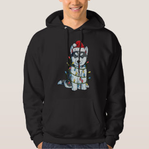 Siberian Husky Christmas Santa Hat Xmas Lights Bo Hoodie