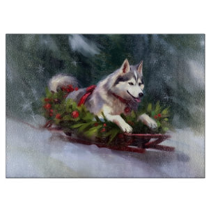 Siberian Husky Christmas snow winter Cutting Board
