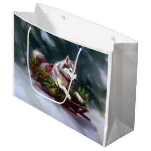 Siberian Husky Christmas snow winter Large Gift Bag
