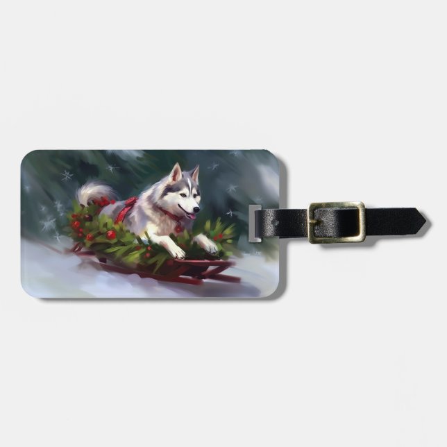 Siberian Husky Christmas snow winter Luggage Tag (Front Horizontal)