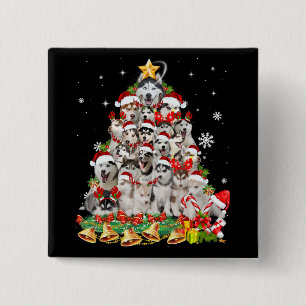 Siberian husky christmas tree lights dog xmas 15 cm square badge