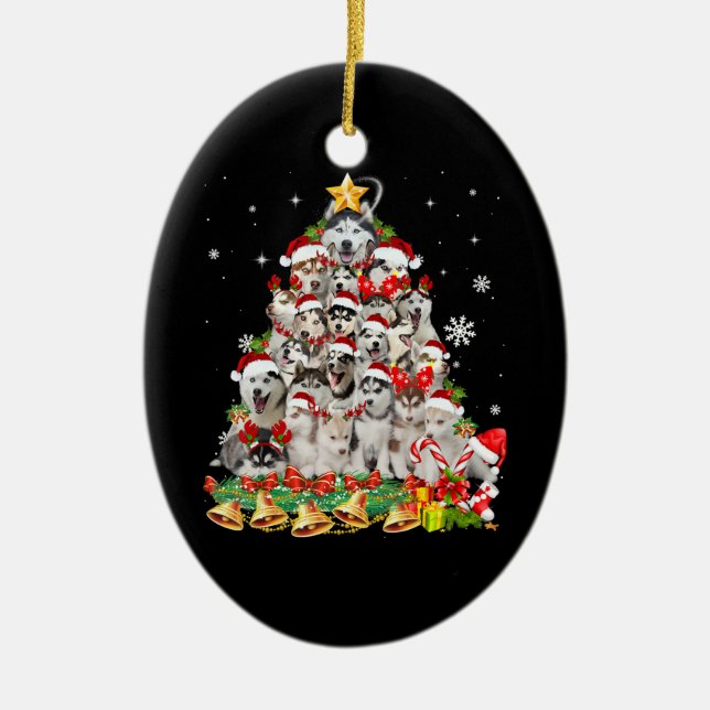 Siberian husky christmas tree lights | dog xmas ceramic tree decoration (Front)