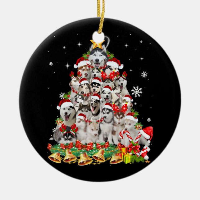 Siberian husky christmas tree lights | dog xmas ceramic tree decoration (Front)
