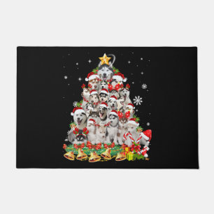 Siberian husky christmas tree lights   dog xmas doormat