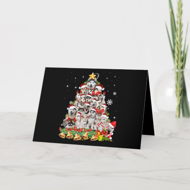 Siberian husky christmas tree lights | dog xmas holiday card (Front)