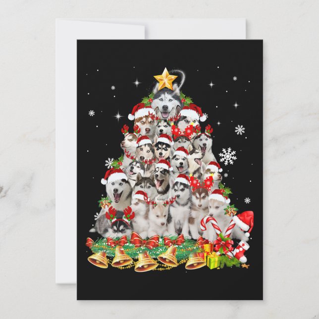 Siberian husky christmas tree lights | dog xmas invitation (Front)