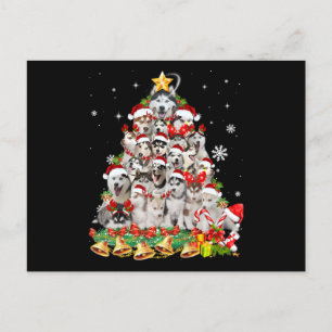 Siberian husky christmas tree lights   dog xmas invitation postcard