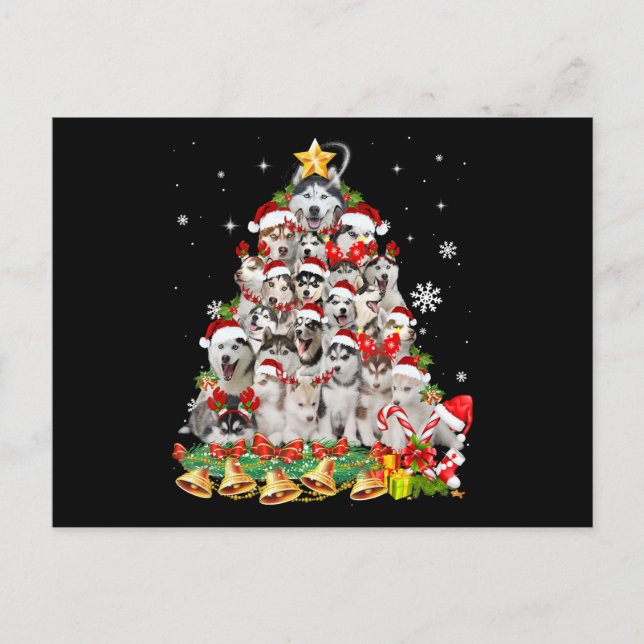 Siberian husky christmas tree lights | dog xmas invitation postcard (Front)