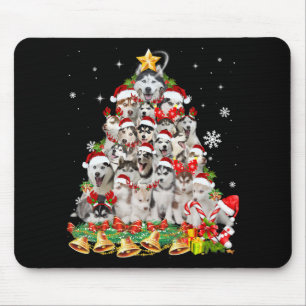 Siberian husky christmas tree lights dog xmas mouse pad
