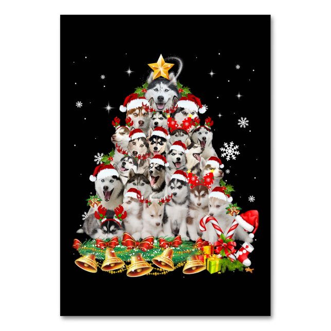 Siberian husky christmas tree lights | dog xmas table number (Front)