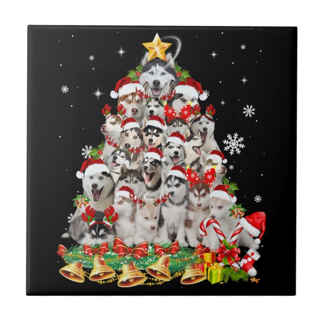 Siberian husky christmas tree lights | dog xmas tile (Front)