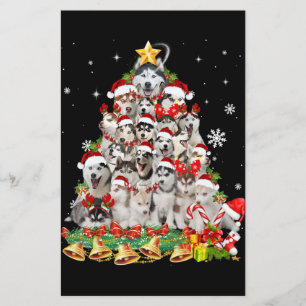 Siberian Husky Christmas Tree Lights Funny Dog Stationery