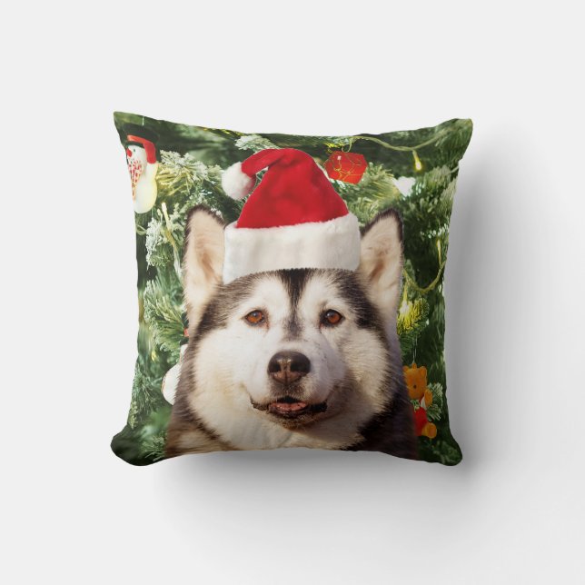 Siberian Husky Christmas Tree Ornaments Snowman Cushion (Front)