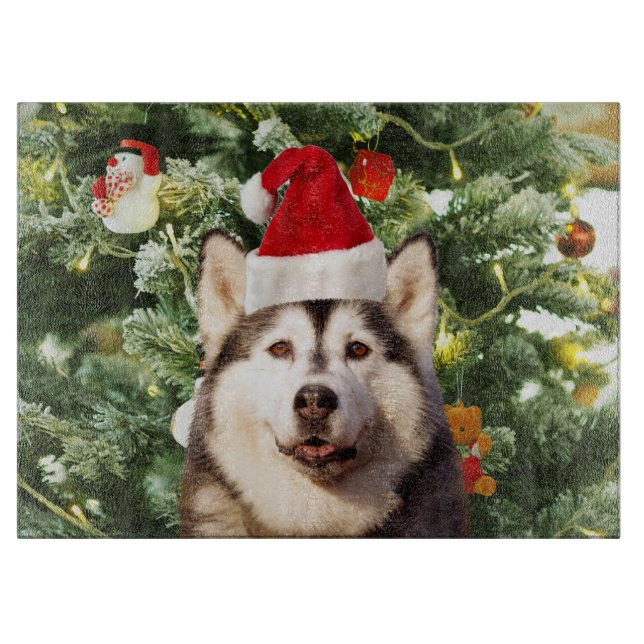 Siberian Husky Christmas Tree Ornaments Snowman Cutting Board (Front)