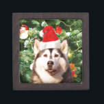 Siberian Husky Christmas Tree Ornaments Snowman Gift Box<br><div class="desc">Cute Siberian Husky with Christmas Tree Ornaments Snow Man in background.</div>