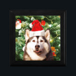 Siberian Husky Christmas Tree Ornaments Snowman Gift Box<br><div class="desc">Cute Siberian Husky with Christmas Tree Ornaments Snow Man in background.</div>