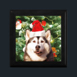Siberian Husky Christmas Tree Ornaments Snowman Gift Box<br><div class="desc">Cute Siberian Husky with Christmas Tree Ornaments Snow Man in background.</div>
