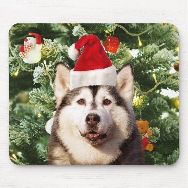 Siberian Husky Christmas Tree Ornaments Snowman Mouse Pad (Front)