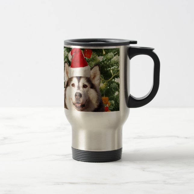 Siberian Husky Christmas Tree Ornaments Snowman Travel Mug (Right)