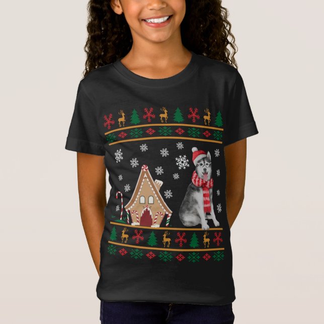 Siberian Husky Christmas Ugly Sweater Santa Hat Re (Front)