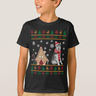 Siberian Husky Christmas Ugly Sweater Santa Hat Re