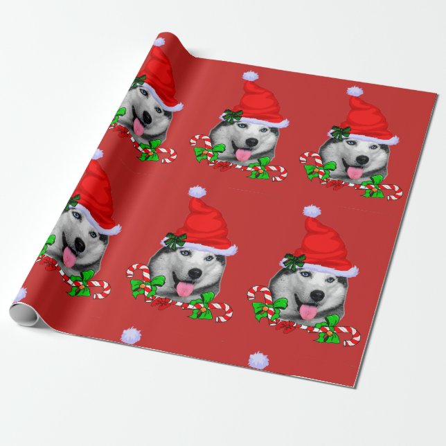 Siberian Husky Christmas Wrapping Paper (Unrolled)