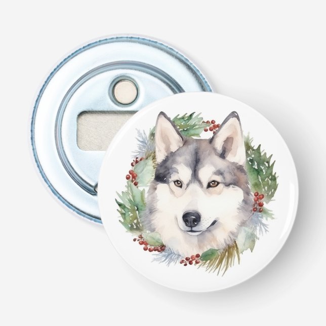 Siberian Husky Christmas Wreath Festive Pup  Bottle Opener (Front)