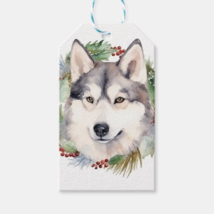 Siberian Husky Christmas Wreath Festive Pup Gift Tags