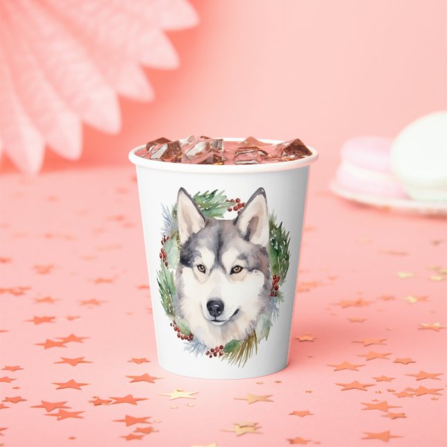 Siberian Husky Christmas Wreath Festive Pup  Paper Cups (Insitu)