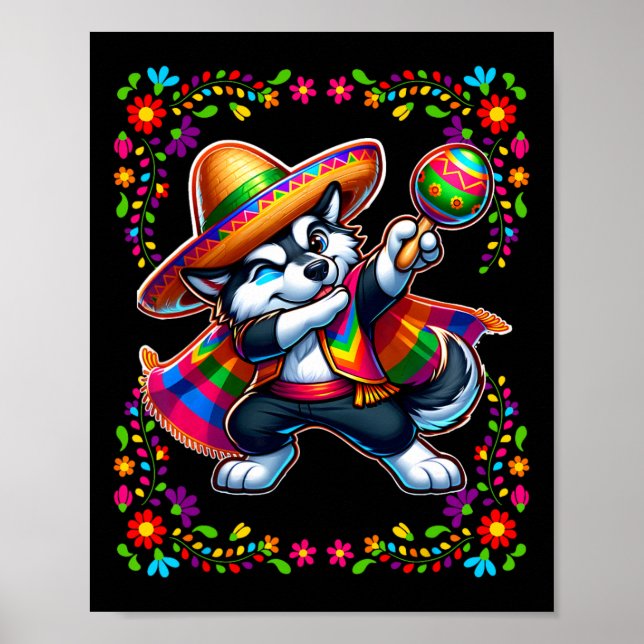 Siberian Husky Cinco De Mayo Pet Lover Funny Dog  Poster (Front)