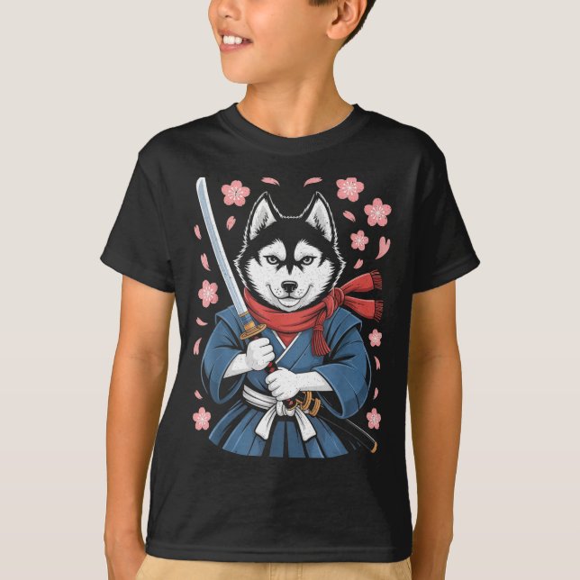 Siberian Husky Dad Cute Japanese Anime Stuff Samur T-Shirt (Front)