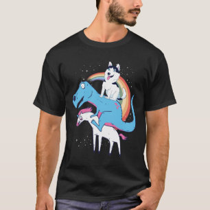 Siberian Husky Dinosaur Riding Unicorn Rex Husky T-Shirt