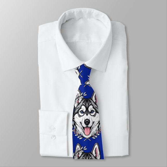 Siberian Husky Dog And Mountain Laurel Blossom Tie (Tied)