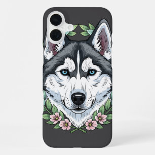 Siberian Husky Dog And Mountain Laurel Flowers iPhone 16 Plus Case