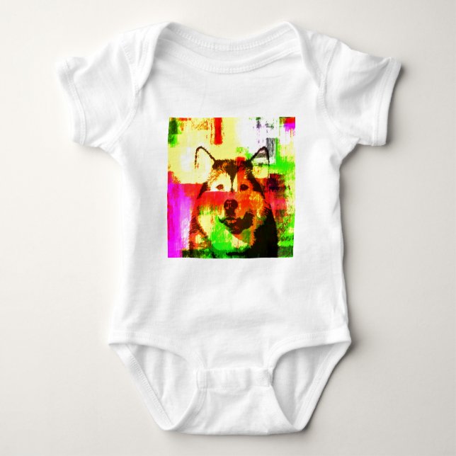 Siberian Husky Dog Art Baby Bodysuit (Front)