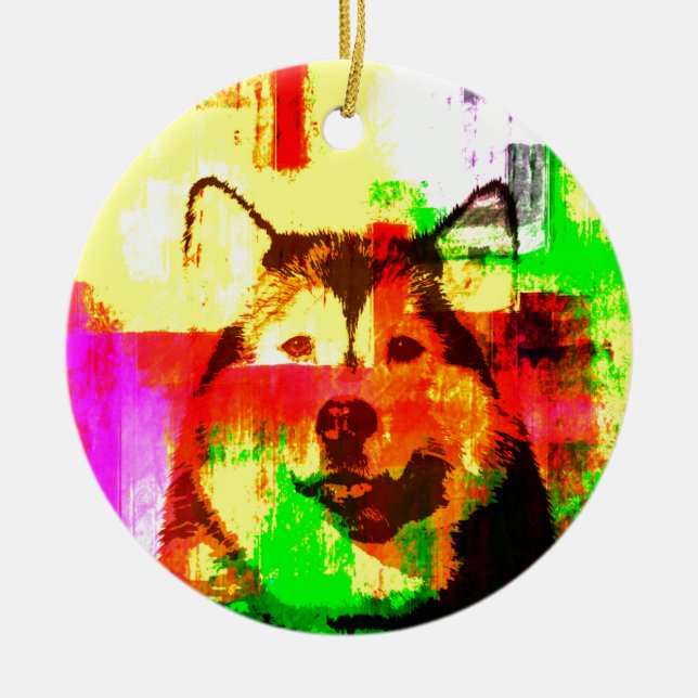 Siberian Husky Dog Art Ceramic Tree Decoration (Front)