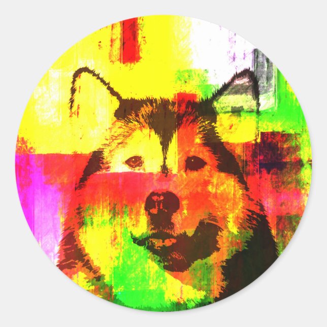 Siberian Husky Dog Art Classic Round Sticker (Front)