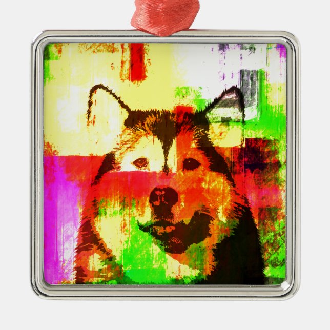 Siberian Husky Dog Art Metal Tree Decoration (Front)